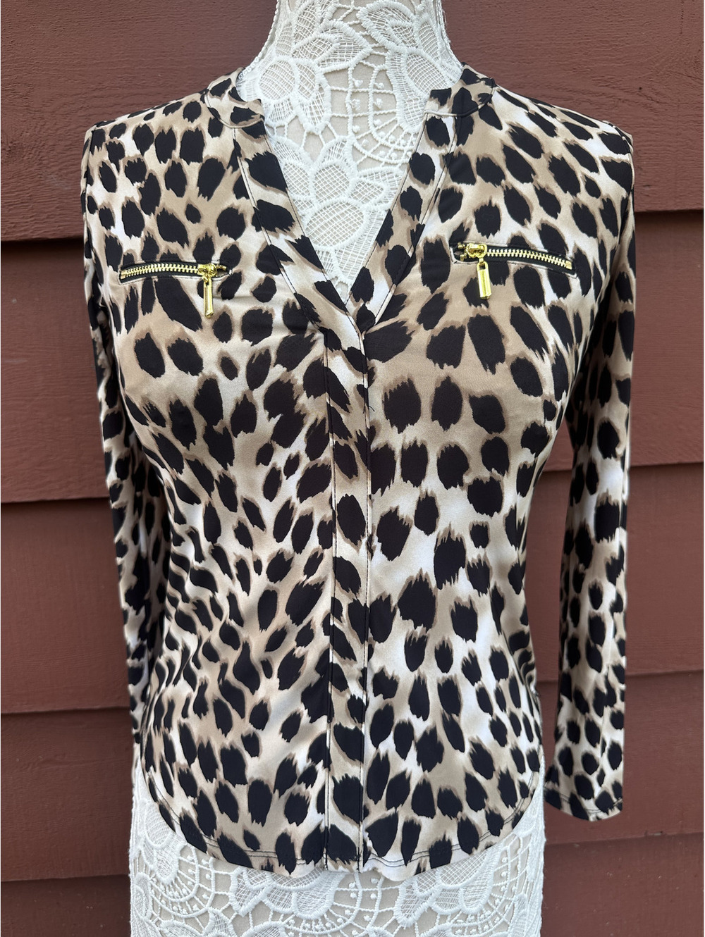 INC International Concepts Leopard Print Y2K Mob Wife Office Siren Animal Blouse